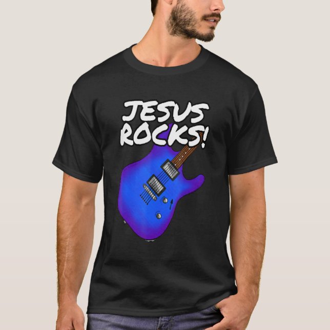 Church Guitarist Jesus Rocks Electric Gitarre T-Shirt (Vorderseite)