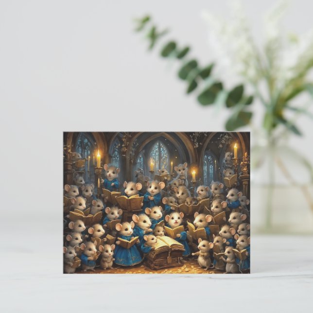 Church Mouse Choir Postkarte (Stehend Vorderseite)