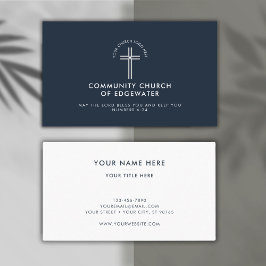 Church Pastor Modern Minimal Custom Logo Navy Visitenkarte
