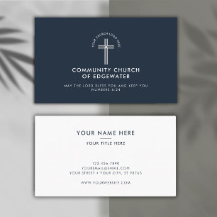Church Pastor Modern Minimal Custom Logo Navy Visitenkarte