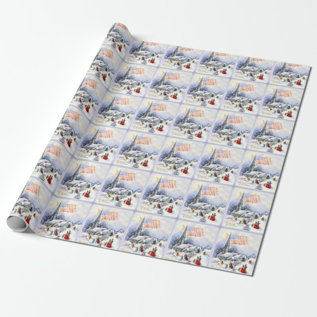 Church Patriotic Themed Christmas Wrapping Papp Geschenkpapier (Ungerollt)
