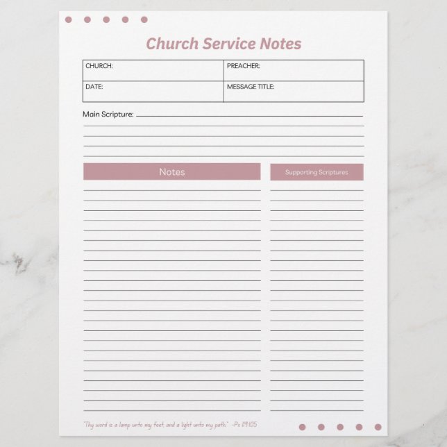 Church Service Christlich rosa Noten Briefbogen (Vorderseite)