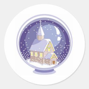 Church Snow Globe Runder Aufkleber