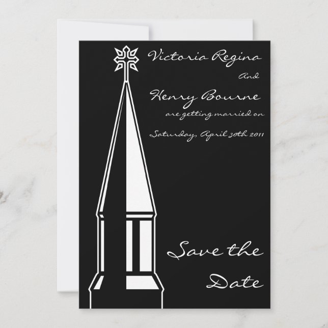 Church Steeple Save the Date Einladung Black (Vorderseite)