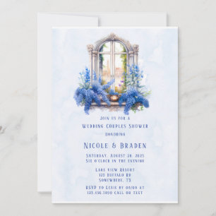 Church View Blue Floral Wedding Couples Dusche Einladung