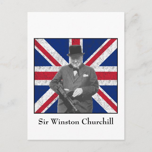 Churchill Posing mit der britischen Flagge Postkarte (Vorderseite)