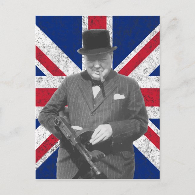 Churchill Posing mit der britischen Flagge Postkarte (Vorderseite)