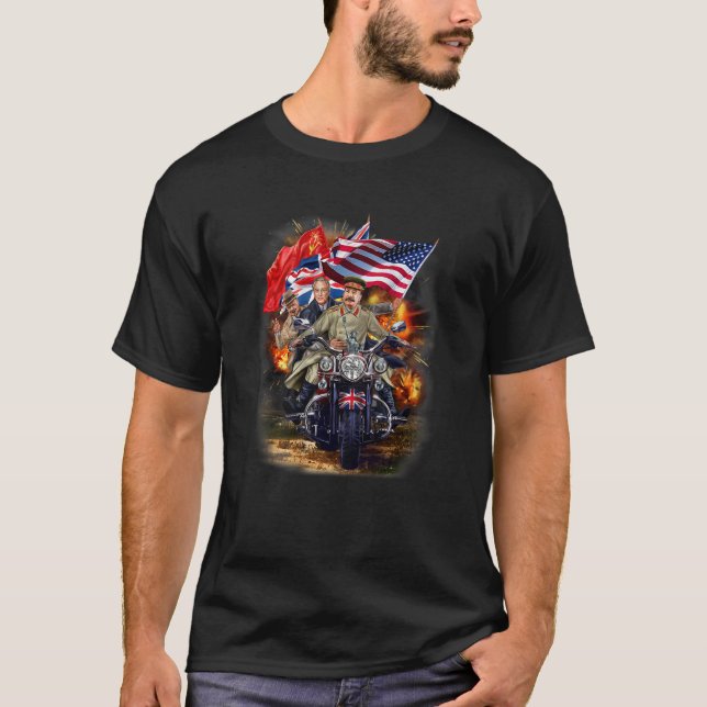 Churchill, Roosevelt und Stalin-Motorrad T-Shirt (Vorderseite)