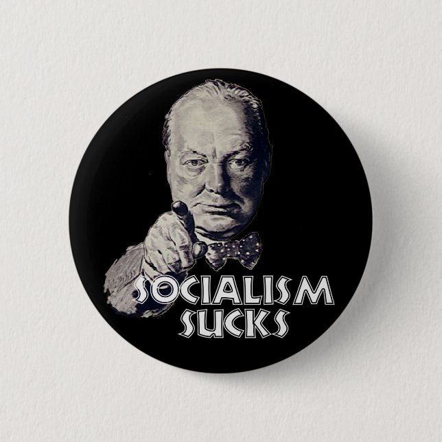Churchill Zitat: Sozialismus ist zum Kotzen! Button (Vorderseite)