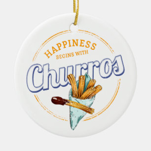 Churros Snack Vintag Dessert Retro Street Food Keramik Ornament