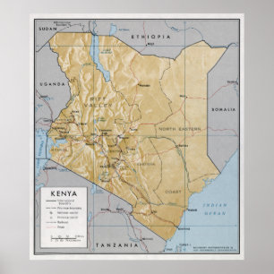 CIA MAP of KENYA 1970 Poster