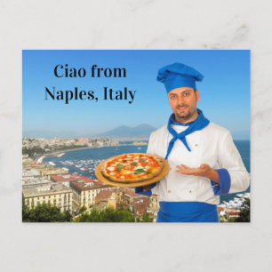 Ciao aus Neapel Italien Margherita Pizza Rezept Postkarte