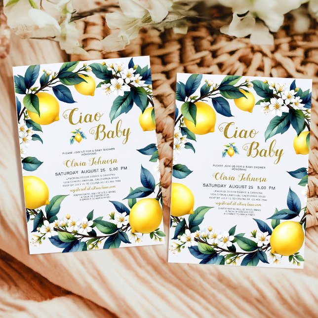 Ciao Baby Amalfi Citrus Lemon Wreath Baby Shower Einladung (Von Creator hochgeladen)