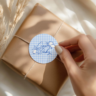 Ciao Baby Amalfi-Zitrone Blau Gingham Baby Shower Runder Aufkleber