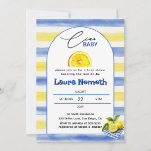 Ciao Baby Blau & Gelb Gestreift Lemon Baby-Einweih Einladung