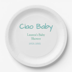 ciao baby blau grün pastell baby shower name datum pappteller