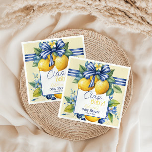 Ciao Baby Blue Bow Tile Lemon Babydusche Serviette