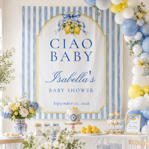 Ciao Baby Blue Lemon Baby Shower Hintergrund Wandteppich