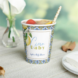 Ciao Baby Blue Tile Citrus Lemon Babydusche Pappbecher