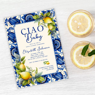 Ciao Baby Blue Tile Yellow Lemons Babydusche Einladung