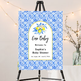 Ciao Baby, Blue Tiles And Lemons Baby Welcome Sign Poster