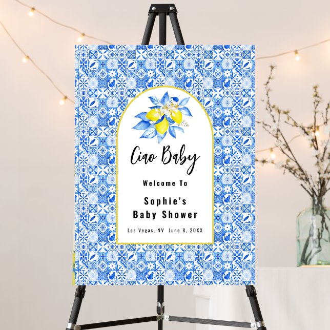Ciao Baby, Blue Tiles And Lemons Baby Welcome Sign Poster (Von Creator hochgeladen)