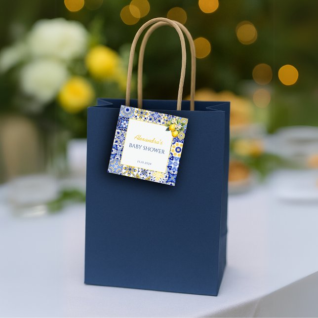 Ciao Baby Blue Tiles Lemon Amalfi Arch Baby Dusche Geschenkanhänger (Ciao Baby Blue Tiles Lemon Amalfi Baby Shower Favor Gift Tags)