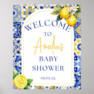 Ciao Baby Dusche Italienische blaue Fliesen Begrüß Poster