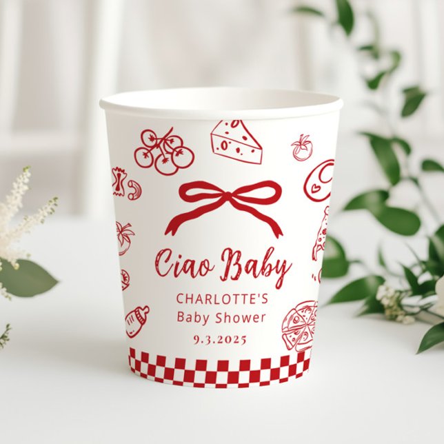 Ciao Baby Hand drawn Whimsical Bow Baby Shower Pappbecher (Von Creator hochgeladen)