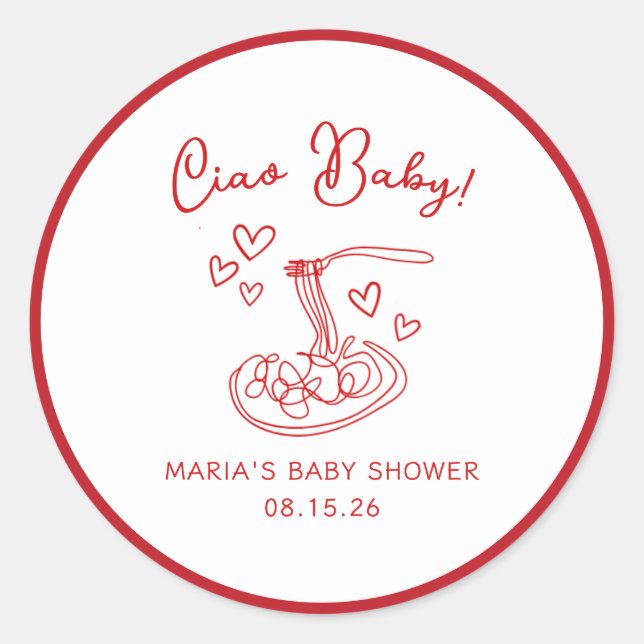 Ciao Baby! Handgezeichnete italienische Pasta Baby Runder Aufkleber (Vorderseite)