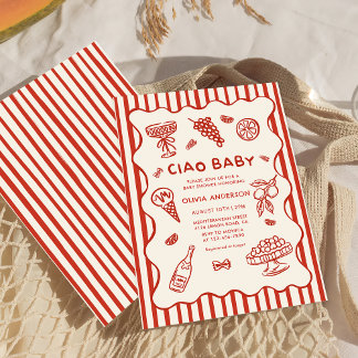 Ciao Baby Handgezogene italienische Babydusche Einladung