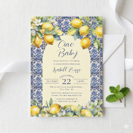  Ciao Baby Italian Blue Tiles & Lemon Baby Shower Einladung