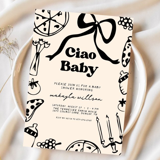 Ciao Baby Italian Pizza Hand Drawn Baby Shower Einladung (Von Creator hochgeladen)