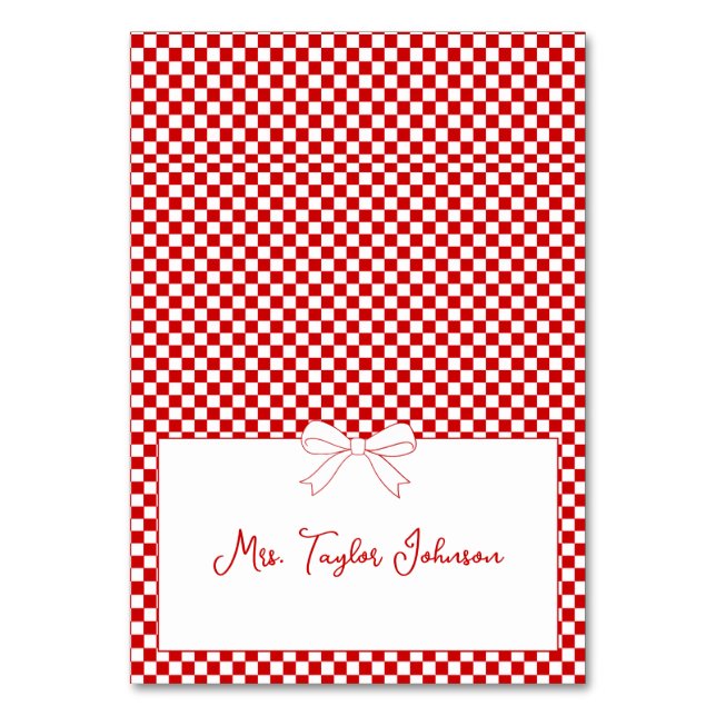 Ciao Baby! Italian Red Gingham Bow Place Card Tischnummer (Vorderseite)