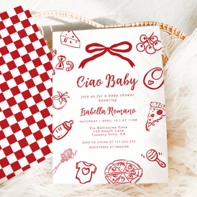 Ciao Baby Italin Hand drawn Pizza Baby shower Einladung (Von Creator hochgeladen)