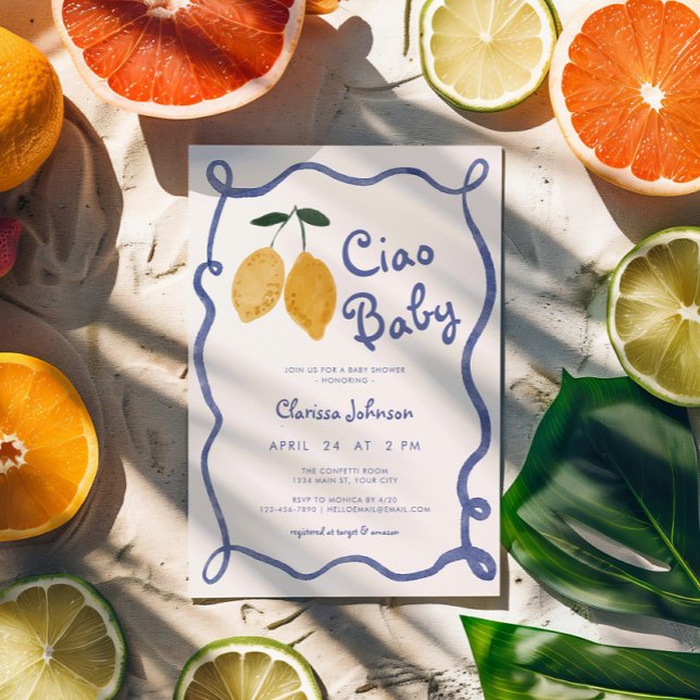 Ciao Baby Lemon Italienische Amalfi Boys Babydusch Einladung (Hello Baby Lemon Baby Shower Invite)