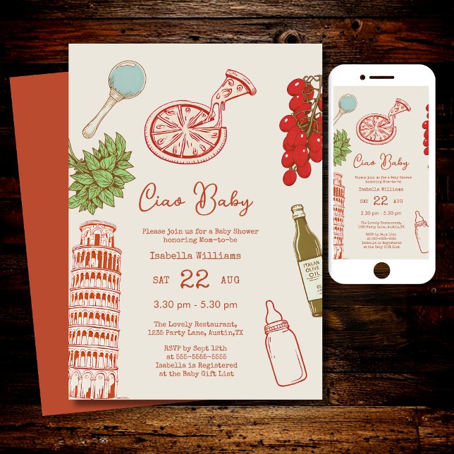 Ciao Baby Line Work Italian Pizza Baby Shower Einladung (Von Creator hochgeladen)