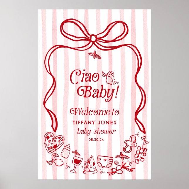 Ciao Baby Red Bow Italienische Babydusche Begrüßun Poster (Vorne)