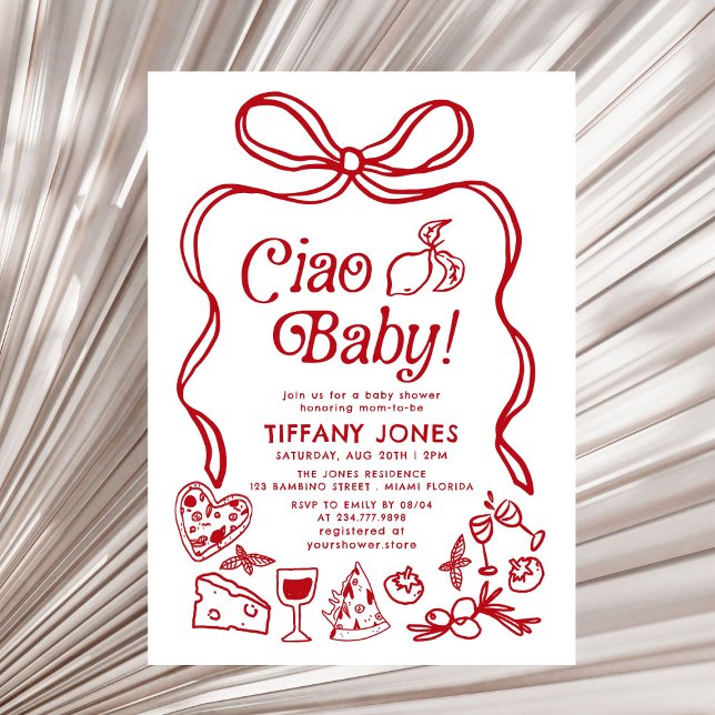 Ciao Baby Red Whimsical Italienische Lemons Baby D Einladung (Von Creator hochgeladen)
