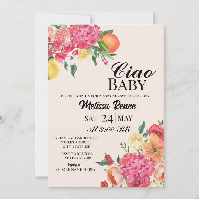 Ciao Baby shower Flower Invitation  Einladung (Vorderseite)