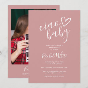 Ciao Baby Shower Herz Dusty Rose Pink Foto Einladung