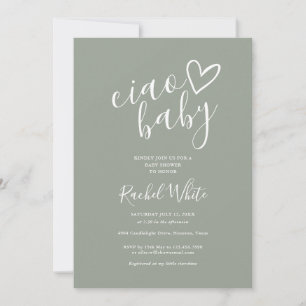 Ciao Baby Shower Herz Salbei Grün Geschlechtsneutr Einladung