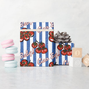 Ciao Baby Tomate blau italienische Babyparty Geschenkpapier