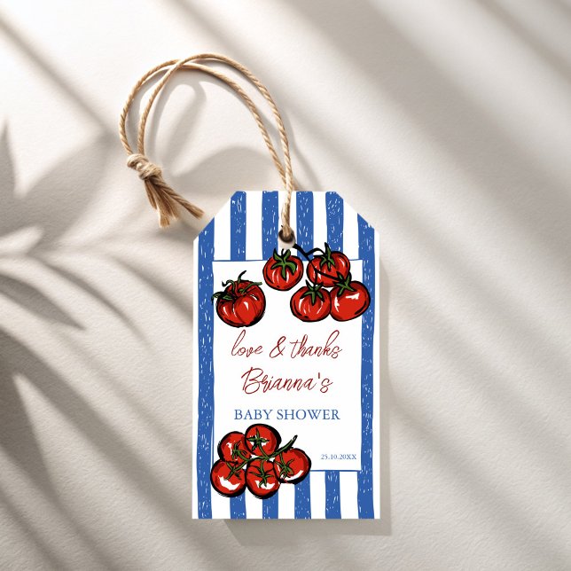 Ciao baby tomato blue Italian baby shower favor Geschenkanhänger (Ciao baby tomato blue Italian farmers market baby shower favor Gift Tags personalized favor tags)