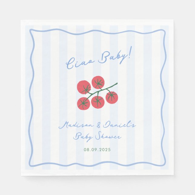 Ciao Baby! Tomatoes Blue Red Baby Shower Party Serviette (Vorderseite)