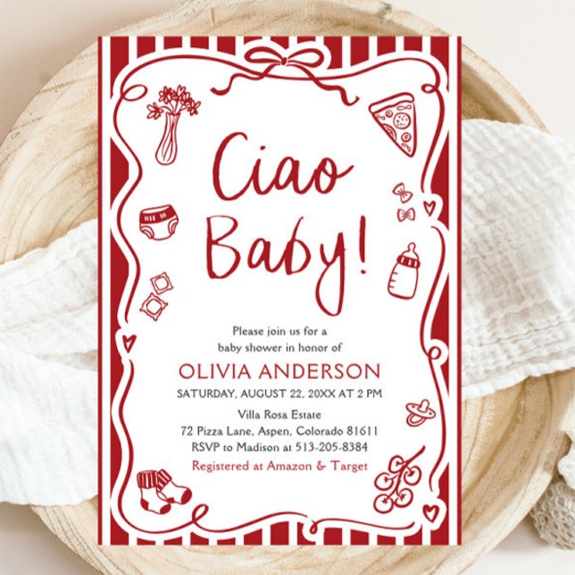 Ciao Baby Whimsical Italienische Pizza Niedlich Ba Einladung (Watercolor Ciao Baby Whimsical Italian Pizza Cute Baby Shower Invitation)
