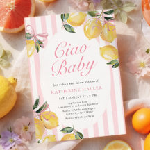Ciao Baby Zitronen-Rosa Babyparty-Einladung