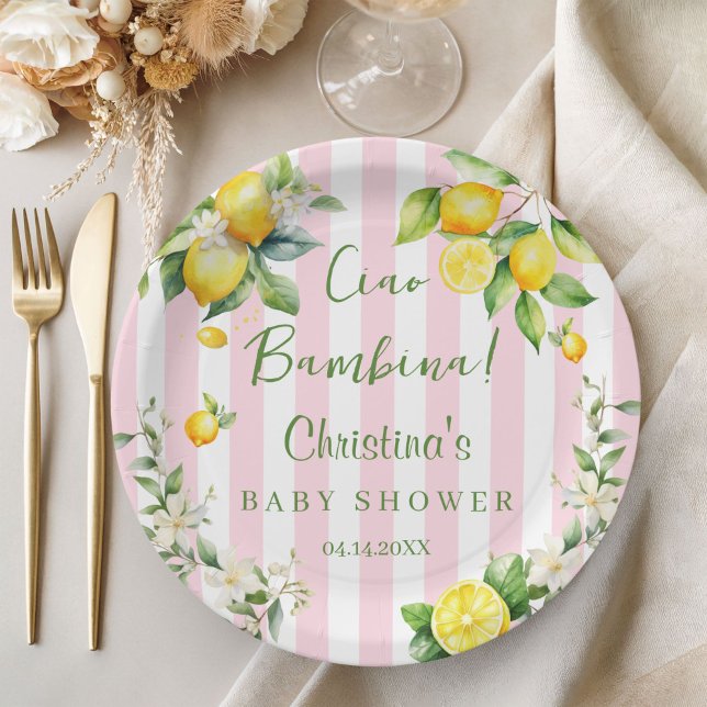 Ciao Bambina Baby Shower Pink Lemon Paper Plate Pappteller (Ciao Bambina Baby Shower Pink Citrus Paper plates)