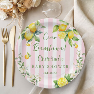 Ciao Bambina Baby Shower Rosa Zitronen-Papiertelle Pappteller