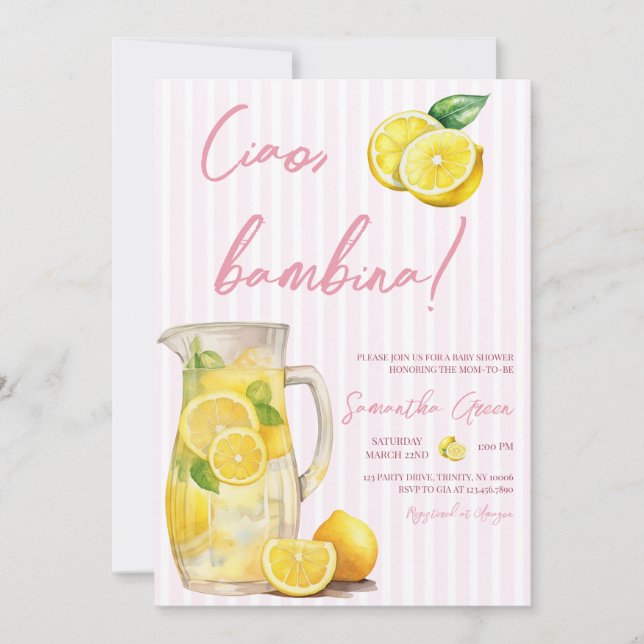 Ciao Bambina Lemon Baby Shower Einladung (Vorderseite)